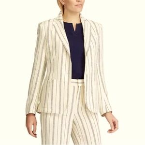 Chaps cream and navy pinstriped linen blazer NWT